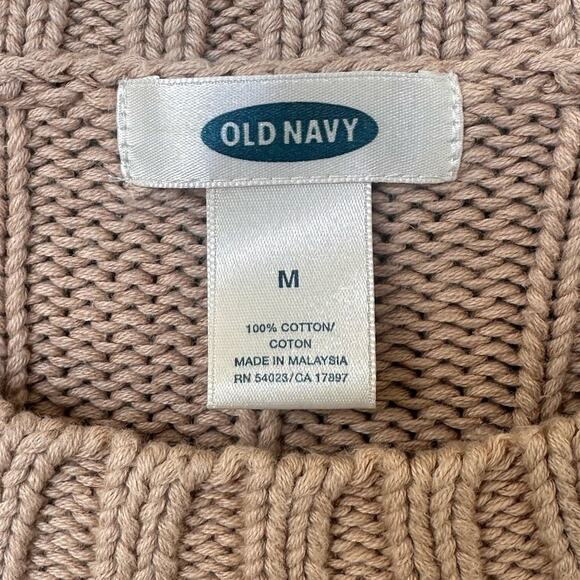 Vintage Old Navy Cable Knit Sweater 100% Cotton 3/4 Sleeves Size Medium Tan - Picture 14 of 15